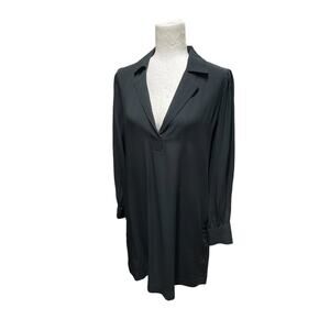 NWT J Crew Black V Neck Shirt Dress Popover Collared Size Small